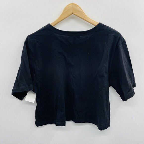 La La Land Creative Co Womens Large Vote Tshirt Crop Top Happy Face Black 2527 - Picture 5 of 8